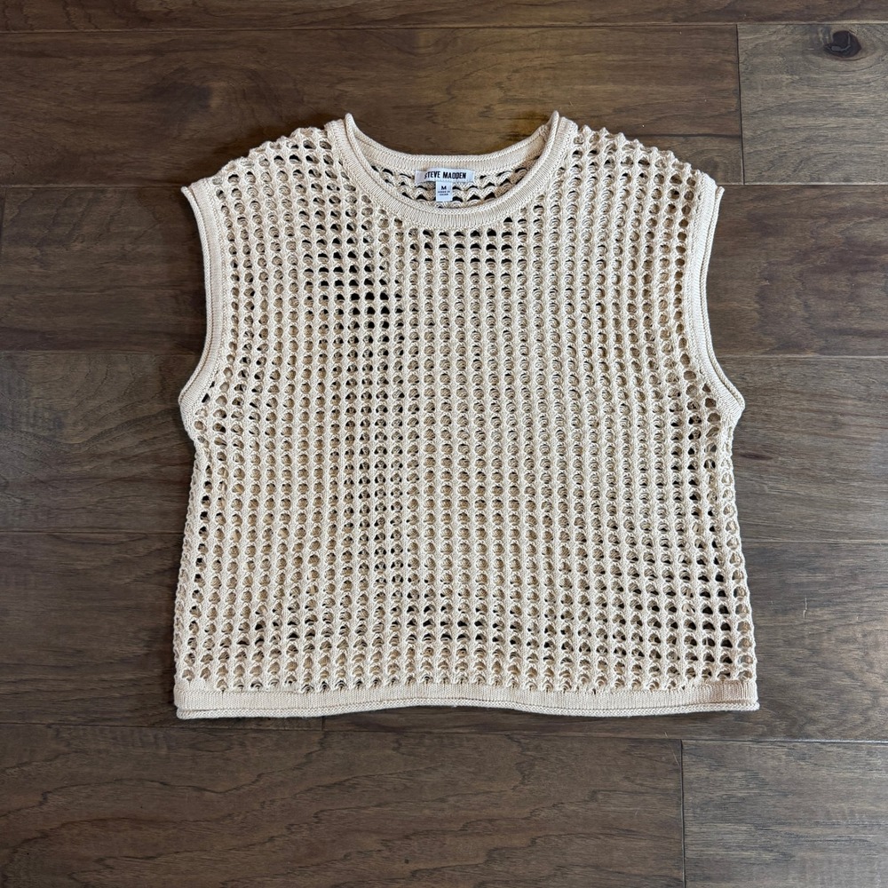 Steve Madden Cream Open-Knit Sleeveless Sweater Vest